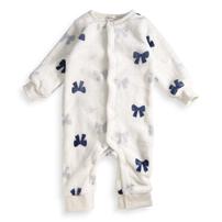 長袖カバーオール フリース リボン柄 グレー×70cm