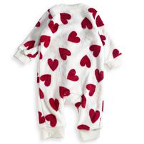 長袖カバーオール フリース ハート柄 レッド×70cm
