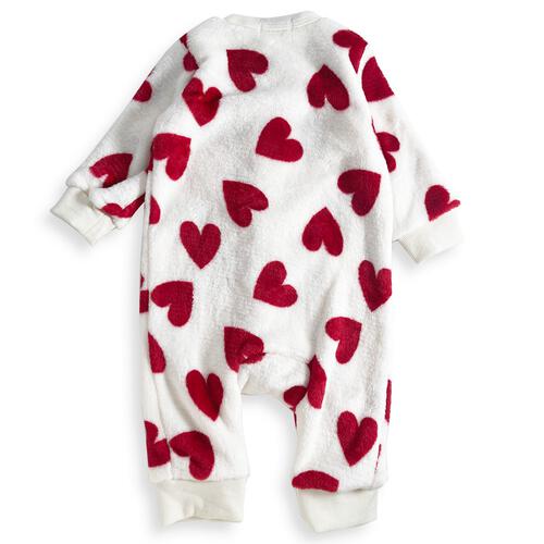 長袖カバーオール フリース ハート柄 レッド×70cm