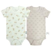 半袖ロンパース肌着 2枚組 保湿スムス くま ホワイト&times;70cm