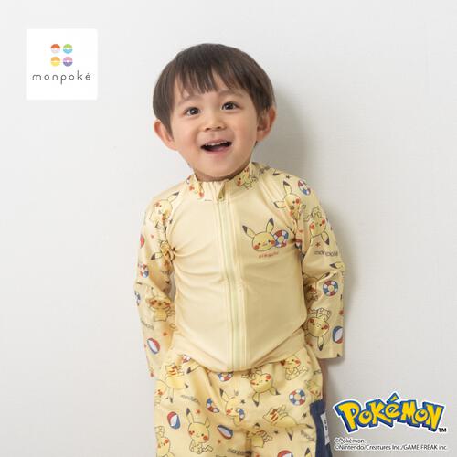 monpoke モンポケ 袖切替 ラッシュガード ピカチュウ＆ボール イエロー&times;100cm