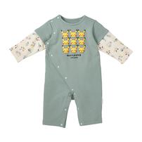 monpoke モンポケ 長袖ロンパース レイヤード調 グリーン×80cm