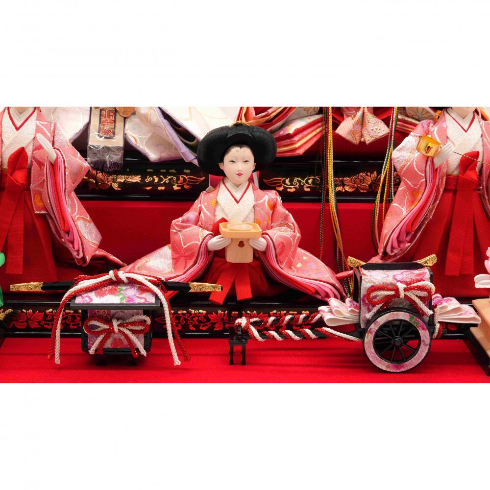 雛人形】ケース飾り 五人飾り「花と蝶サーモンピンク」(322228