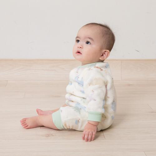 長袖カバーオール フリース 恐竜柄 グリーン×70cm