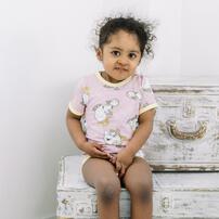 ディズニー 半袖ボディスーツ 総柄 ポット婦人＆チップ ピンク&times;80cm