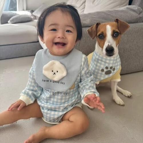 【ベビー&times;ペットコレクション】犬用バンダナ 2枚組 プリント&times;足跡