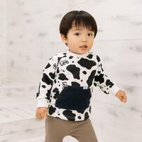 BUDDYLEE 長袖トレーナー ガーゼ裏毛 牛柄 ホワイト×90cm ベビーザらス限定