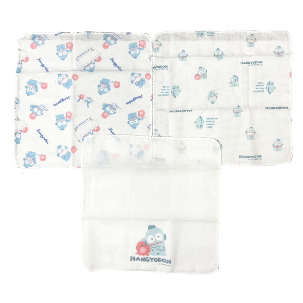 サンリオ ハンギョドン ガーゼハンカチ3枚組 ホワイト×フリー