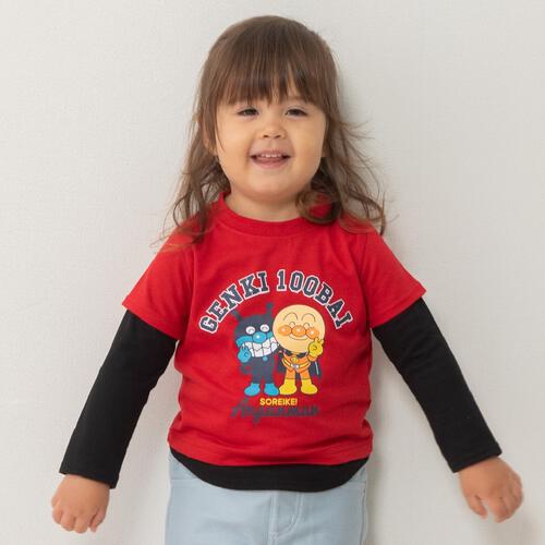 アンパンマン フェイクレイヤード長袖Tシャツ(レッド×90cm) | Babies