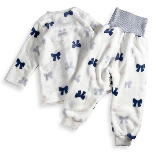 長袖腹巻パジャマ フリース リボン柄 グレー×80cm