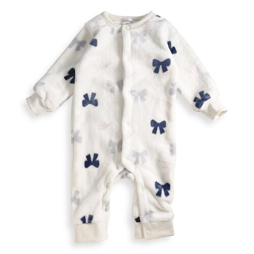 長袖カバーオール フリース リボン柄 グレー×80cm