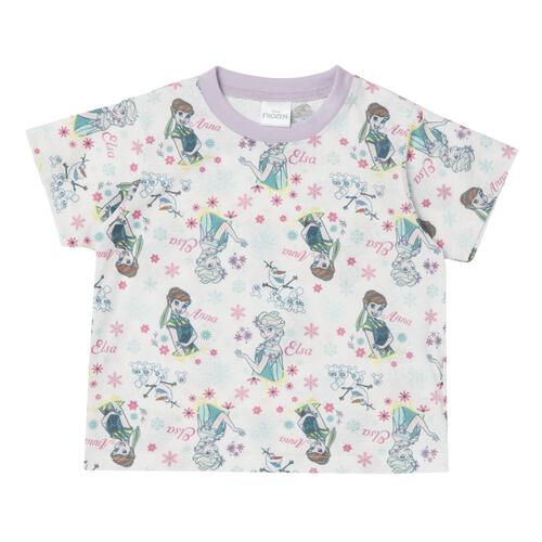 Disney ディズニー 半袖パジャマ アナと雪の女王 総柄 腹巻付き パープル&times;110cm