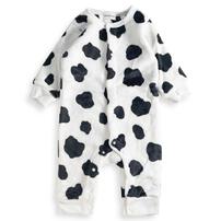 長袖カバーオール フリース 牛柄 ブラック×80cm