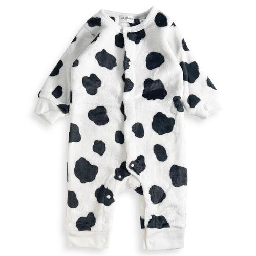 長袖カバーオール フリース 牛柄 ブラック×80cm