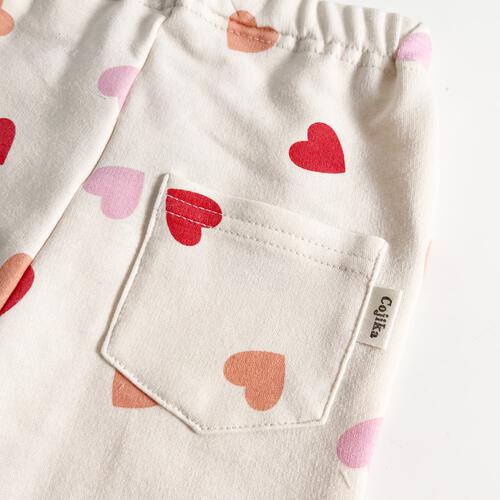 COJIKA 10分丈デイリーパンツ マルチハート柄 ミニ裏毛 オフホワイト 80cm