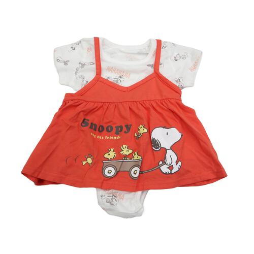 SNOOPY 半袖ロンパース &times;キャミソールチュニック スヌーピー レッド&times;80cm