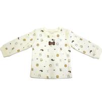 【ベビー×ペットコレクション】長袖Tシャツ ワッフル 犬総柄 ナチュラル×80cm