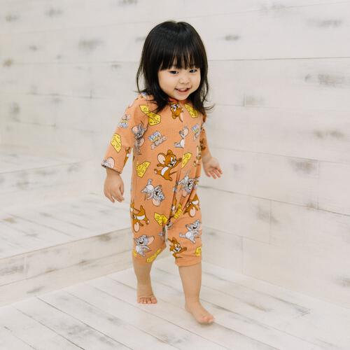 TOM and JERRY  長袖前開きプレオール スタイ付き トムとジェリー オレンジ&times;70-80cm