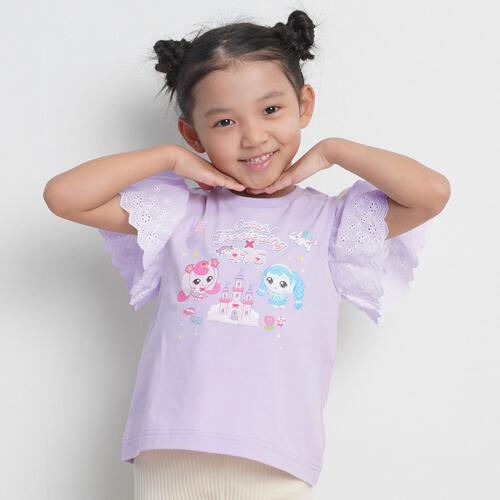 【ティニピン&times;しなこ】半袖Ｔシャツ 袖レース 天竺 パープル&times;100cm