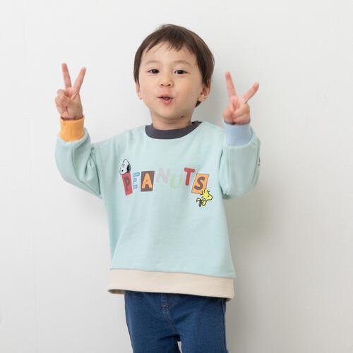 SNOOPY スヌーピー トレーナー 袖切替 ミント×90cm ベビーザらス限定