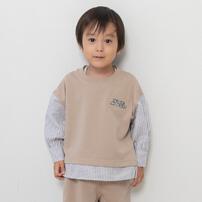 pular pular 裏毛布帛切り替えトレーナー (ミディアムベージュ×80cm)