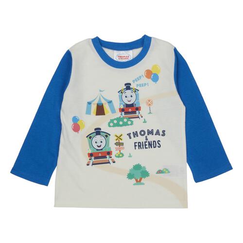 THOMAS トーマス 長袖Tシャツ 天竺 袖配色 ブルー×90cm ベビーザらス限定