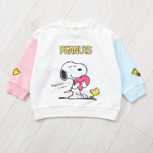 SNOOPY スヌーピー トレーナー 袖配色 ホワイト×95cm