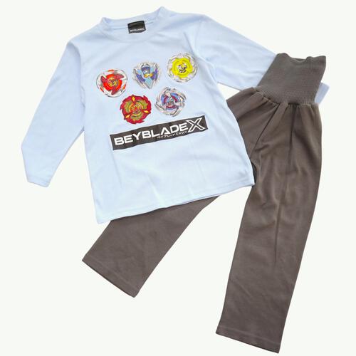 BEYBLADE X ベイブレードエックス 長袖パジャマセット コマプリント ブルー 100cm