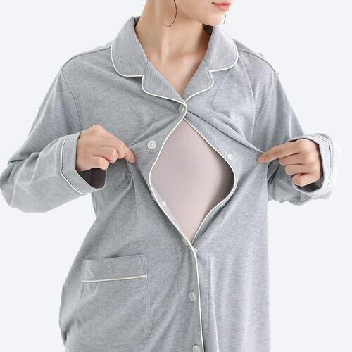 センター授乳開き長袖パジャマ(グレー&times;M-L) ベビーザらス限定