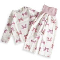 長袖腹巻付きパジャマ ニットキルト リボン柄 アイボリー&times;90cm ベビーザらス限定