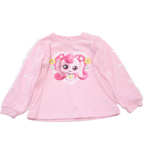 シークレット キャッチ！ティニピン 裏毛長袖トレーナー 袖チュール付き ピンク×100cm