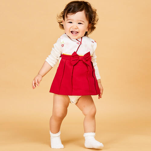 ハカマ風スタイ 女の子 (レッド×フリー) ベビーザらス限定