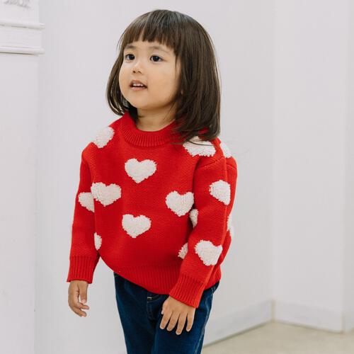 RAT-A-TATR ラッタッター ケーブルニット ループ編み柄 ハート レッド&times;90cm