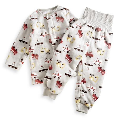 長袖腹巻パジャマ フリース 働く車柄 グレー×95cm