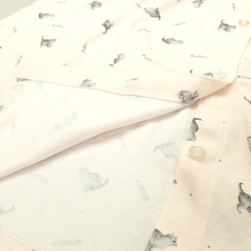 Petit jouet for maternity プティジョエット 長袖ワンピースパジャマ ロンパース型 スムース ネコ柄(ピンク×L-LL)