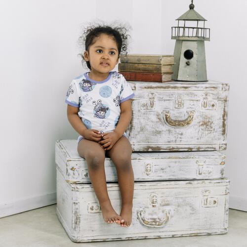 ディズニー 半袖ボディスーツ 総柄 ブー ホワイト&times;80cm