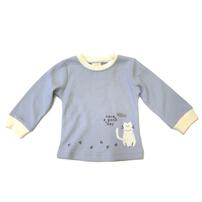 【ベビー×ペットコレクション】長袖Tシャツ ワッフル 猫ワンポイント ブルー×90cm