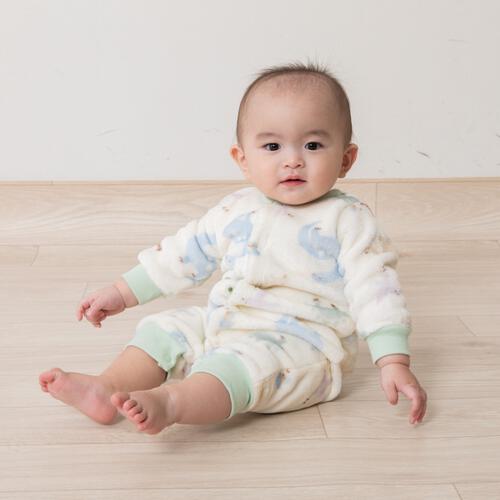 長袖カバーオール フリース 恐竜柄 グリーン×80cm