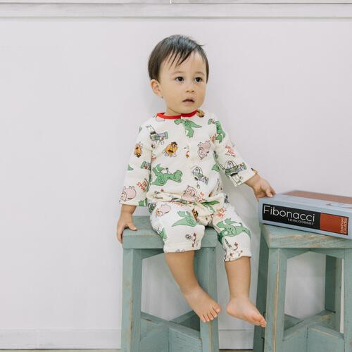 Disney ディズニー 長袖前開きプレオール スタイ付き トイストーリー ナチュラル×70-80cm