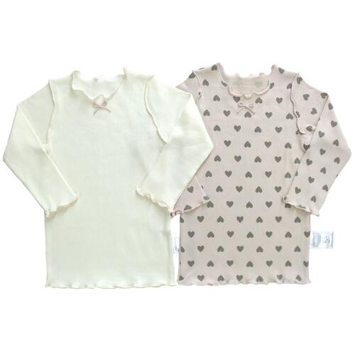 長袖シャツ肌着 2枚組 リブメロー ハート ピンク×80cm ベビーザらス限定