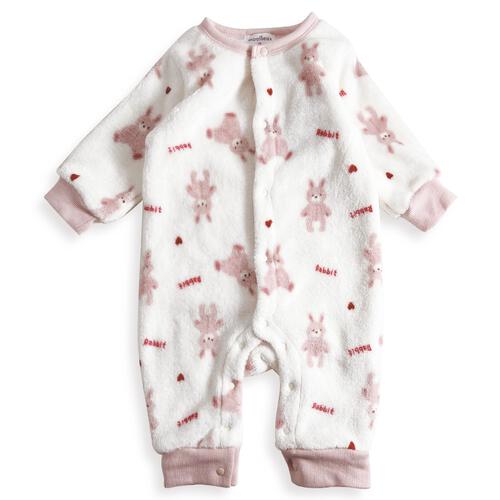 長袖カバーオール フリース ウサギ柄 ピンク×80cm