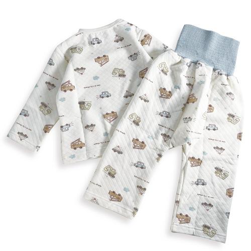 長袖腹巻付きパジャマ ニットキルト 働く車 サックス&times;95cm ベビーザらス限定