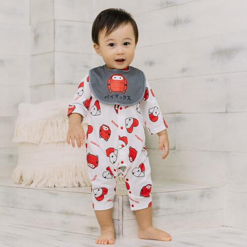 Disney ディズニー 長袖前開きプレオール スタイ付き ベイマックス ホワイト×70-80cm