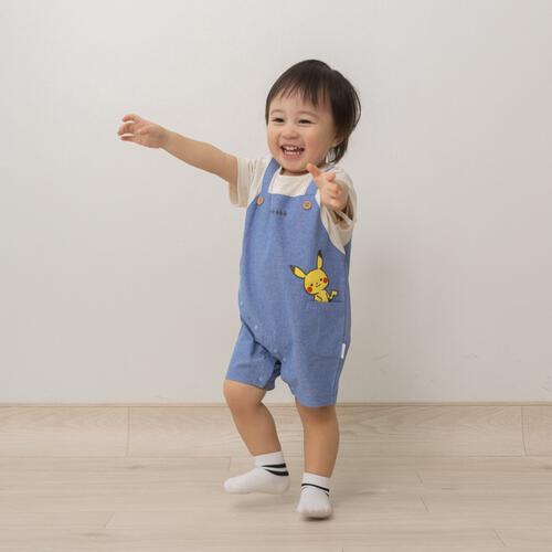  monpoke モンポケ 半袖ロンパース サロペット型 ブルー&times;80cm 