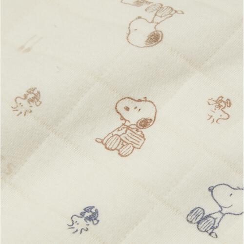 SNOOPY 長袖フィットオール マスコット付き 格子キルト 総柄 スヌーピー ナチュラル×50-60cm ベビーザらス限定
