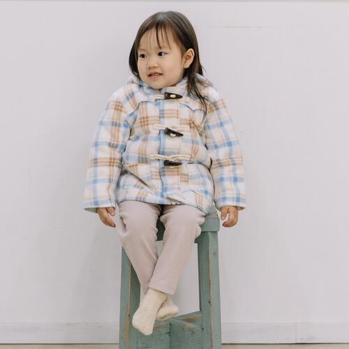 RAT-A-TATR ラッタッター ダッフルコート 中綿 チェック ナチュラル×95cm