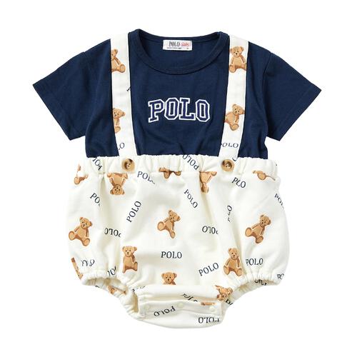 POLO BCS 半袖ボディスーツ サロペット風 オフホワイト&times;70cm