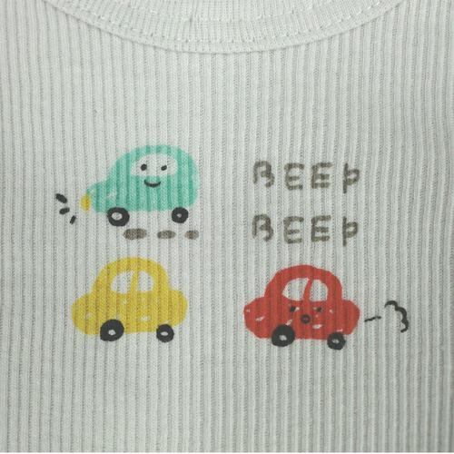 長袖ロンパース肌着 2枚組 テレコ 車 グレー×90cmベビーザらス限定