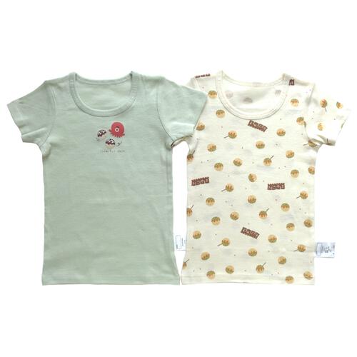 2枚組 抗菌半袖シャツ肌着 フライス たこ焼き グリーン×90cm