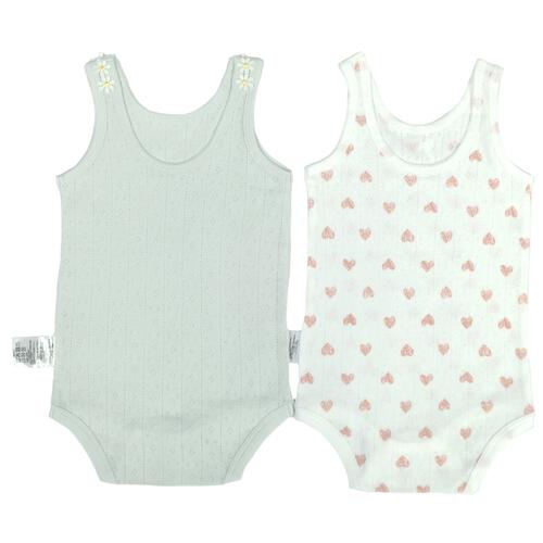2枚組おめかし袖なしロンパース肌着 ハート グリーン&times;70cm ベビーザらス限定